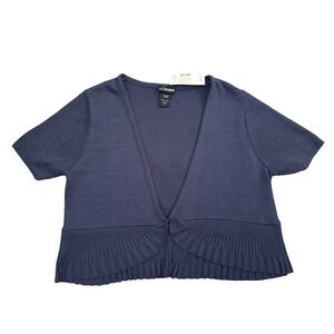 Lane‎ Bryant Plus Size Cardigan Sweater 14/16W Blue Short Sleeve Knit Top